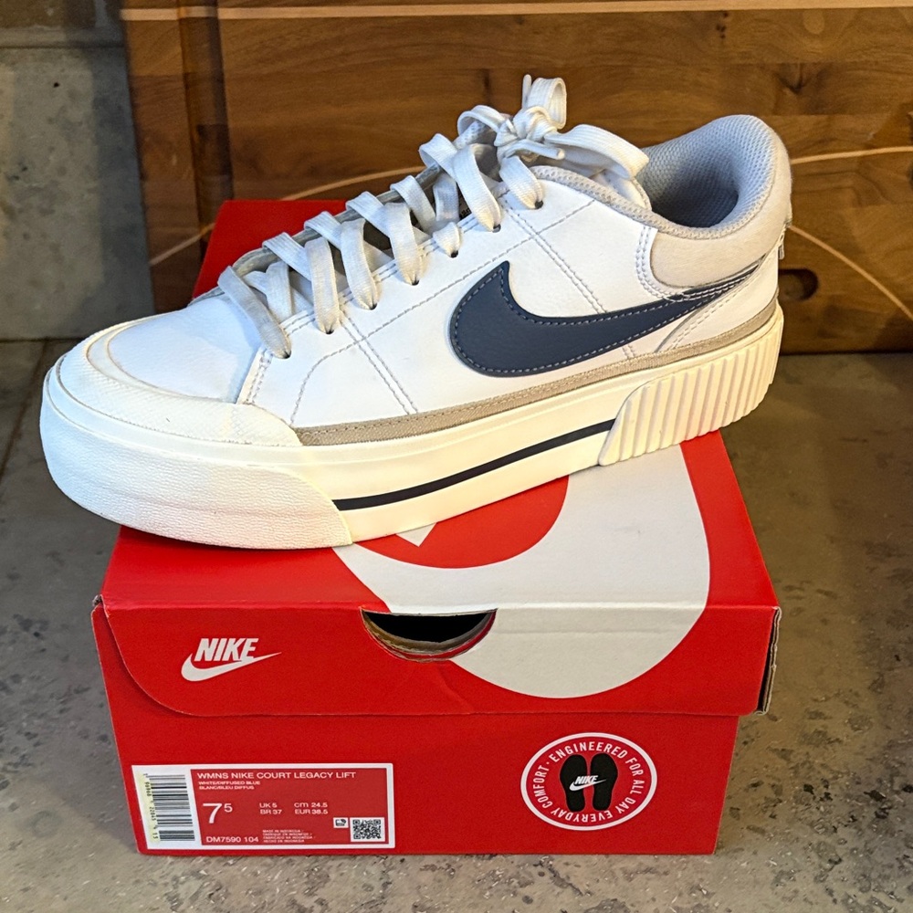 Nike White and Blue Court Legacy Sneakers